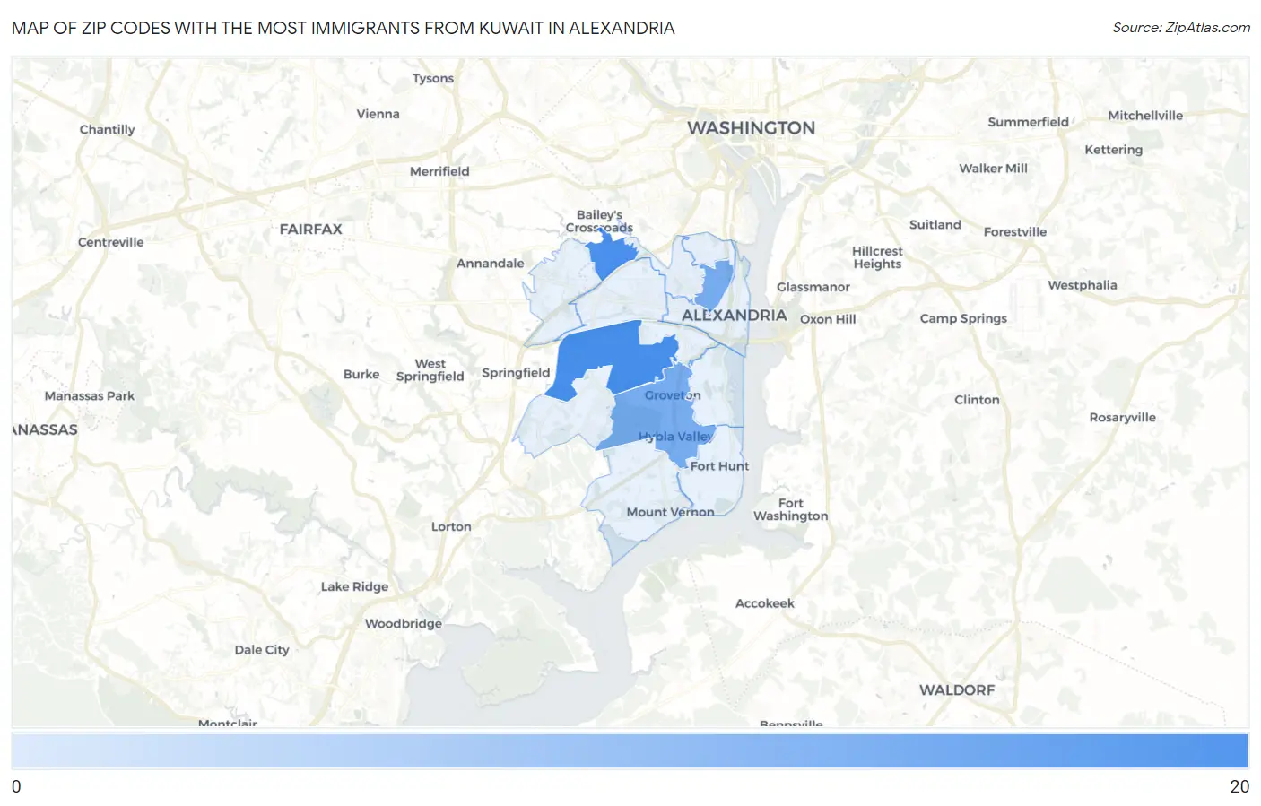 Zip Codes with the Most Immigrants from Kuwait in Alexandria Map