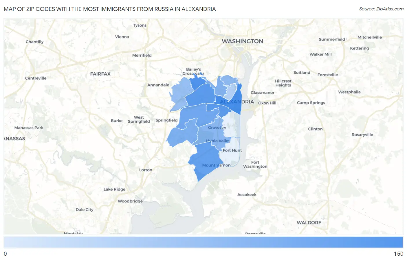 Zip Codes with the Most Immigrants from Russia in Alexandria Map