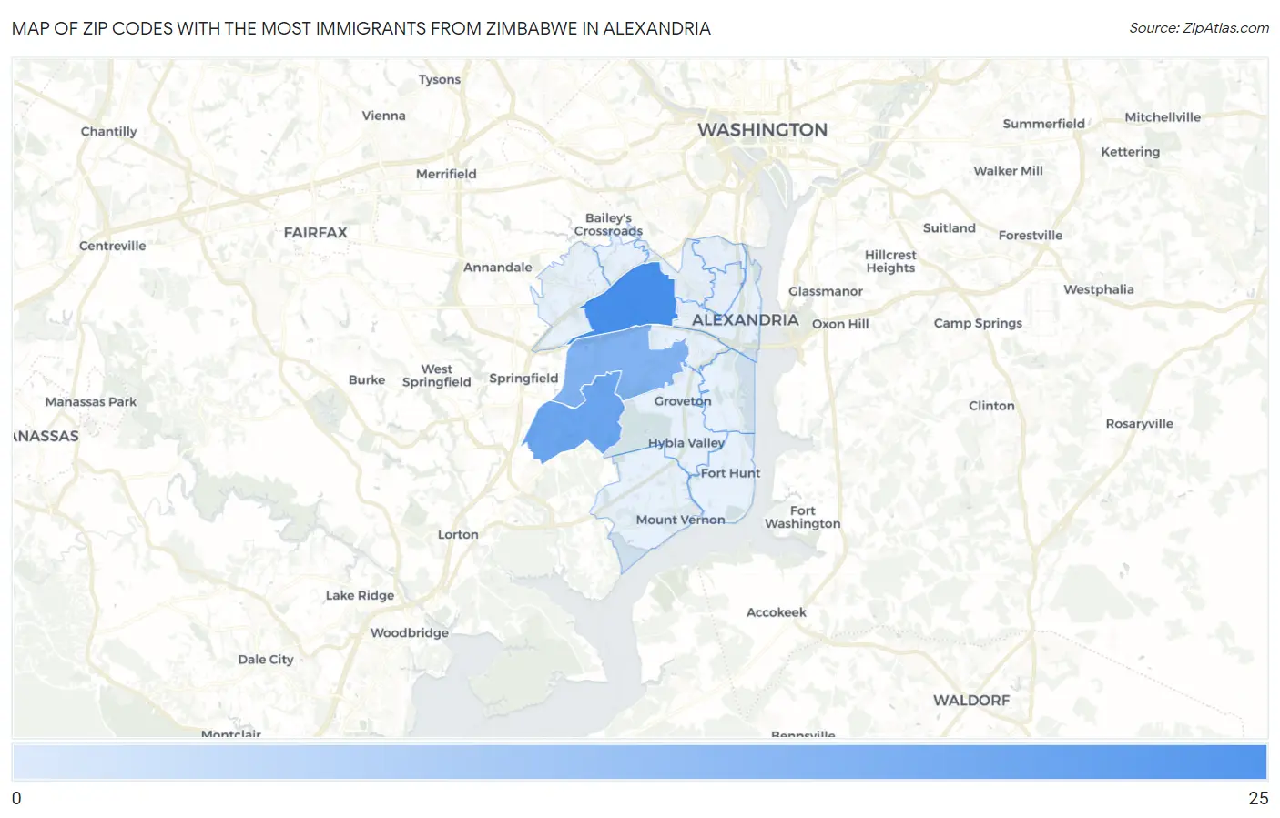 Zip Codes with the Most Immigrants from Zimbabwe in Alexandria Map