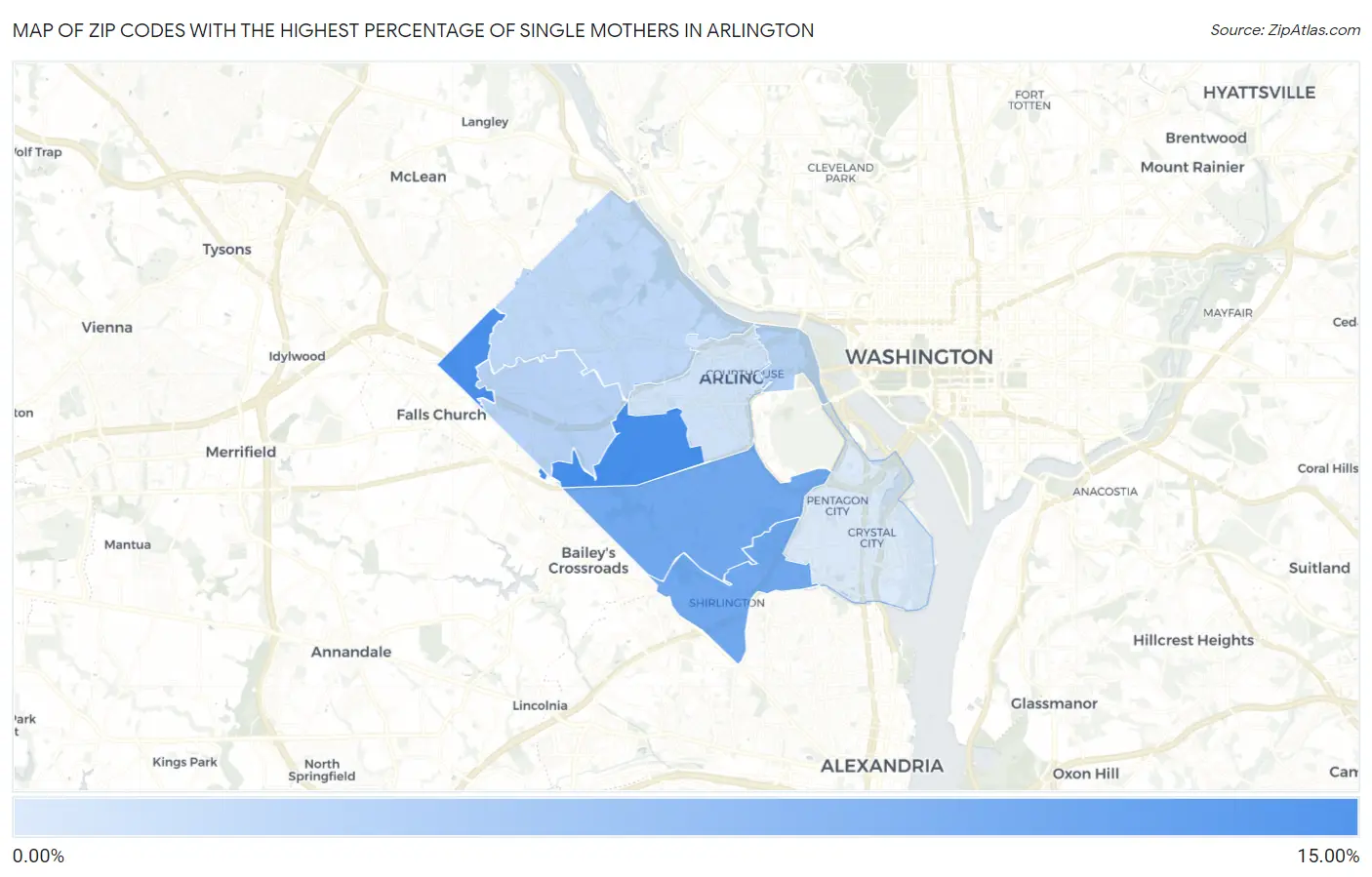 Zip Codes with the Highest Percentage of Single Mothers in Arlington Map