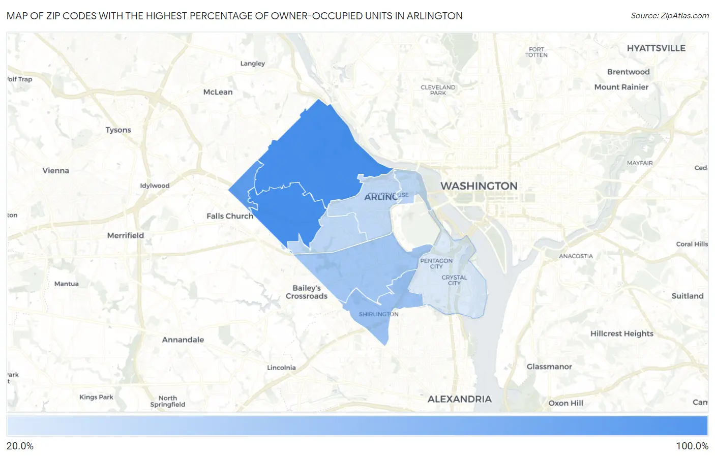 Zip Codes with the Highest Percentage of Owner-Occupied Units in Arlington Map