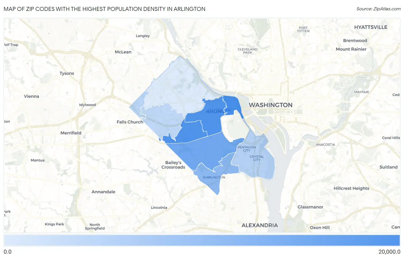 Zip Codes with the Highest Population Density in Arlington Map