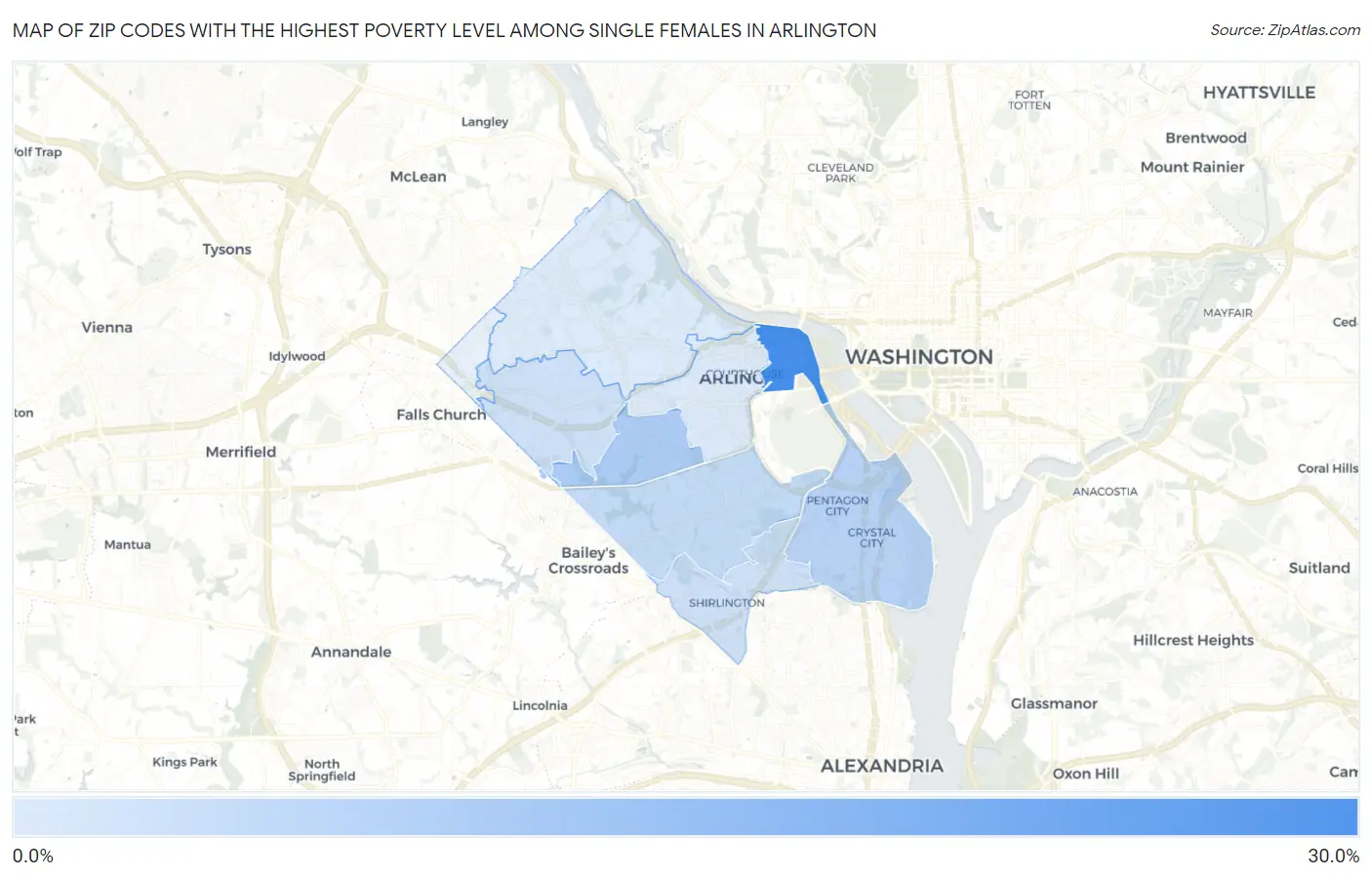 Zip Codes with the Highest Poverty Level Among Single Females in Arlington Map