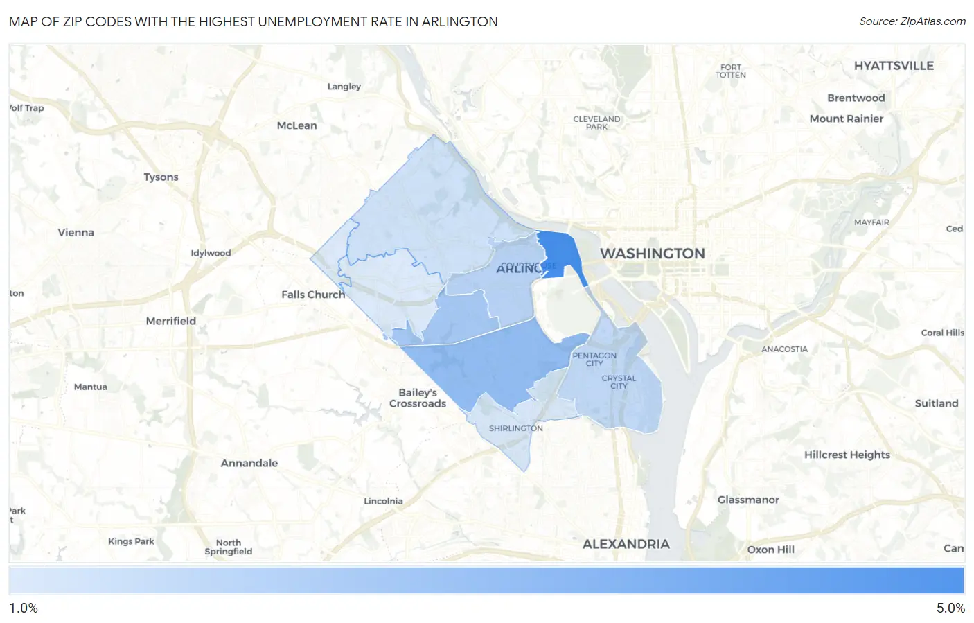 Zip Codes with the Highest Unemployment Rate in Arlington Map