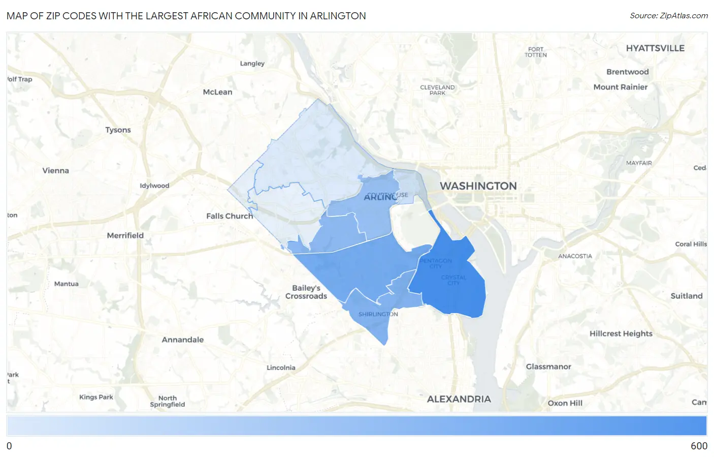 Zip Codes with the Largest African Community in Arlington Map