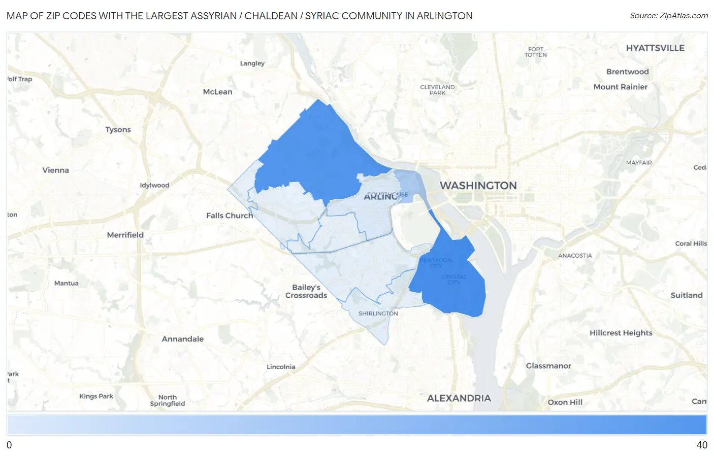 Zip Codes with the Largest Assyrian / Chaldean / Syriac Community in Arlington Map