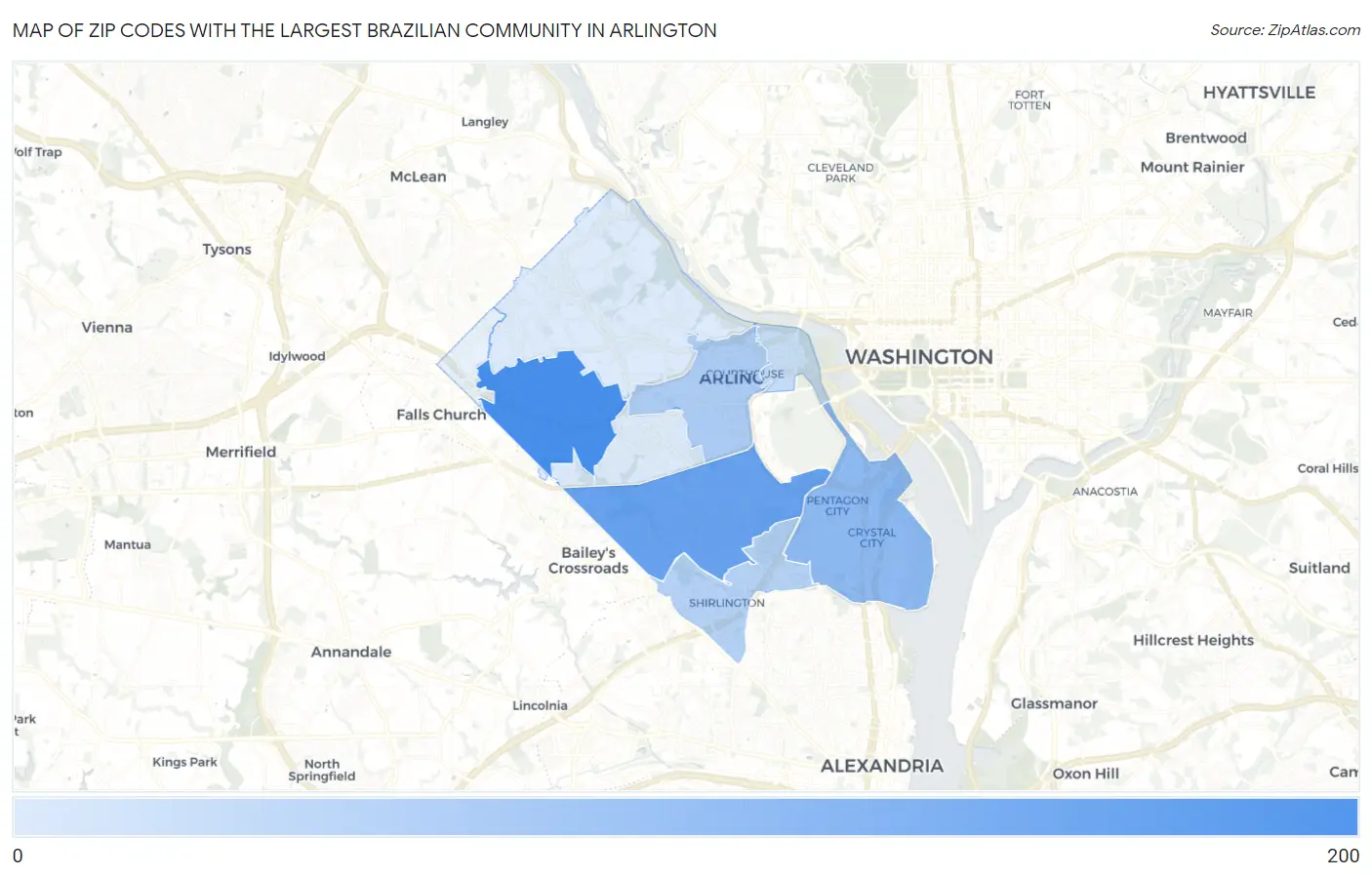 Zip Codes with the Largest Brazilian Community in Arlington Map