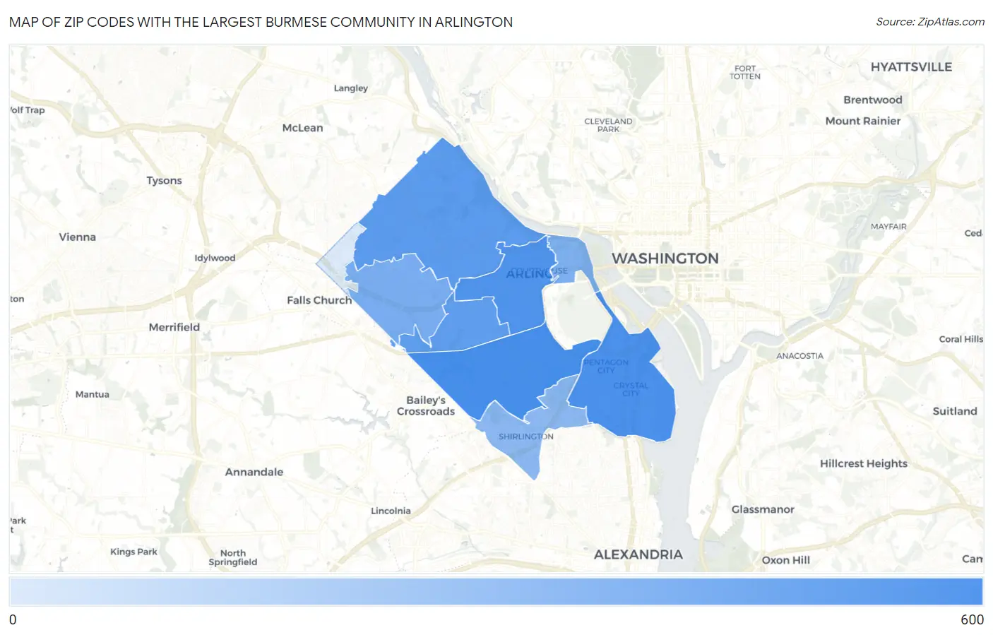 Zip Codes with the Largest Burmese Community in Arlington Map