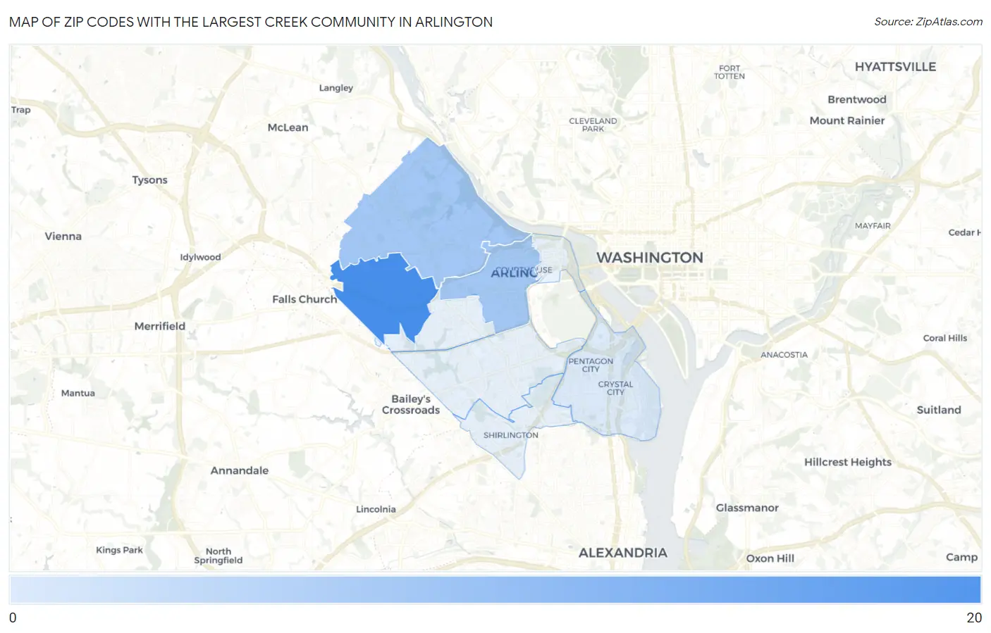 Zip Codes with the Largest Creek Community in Arlington Map