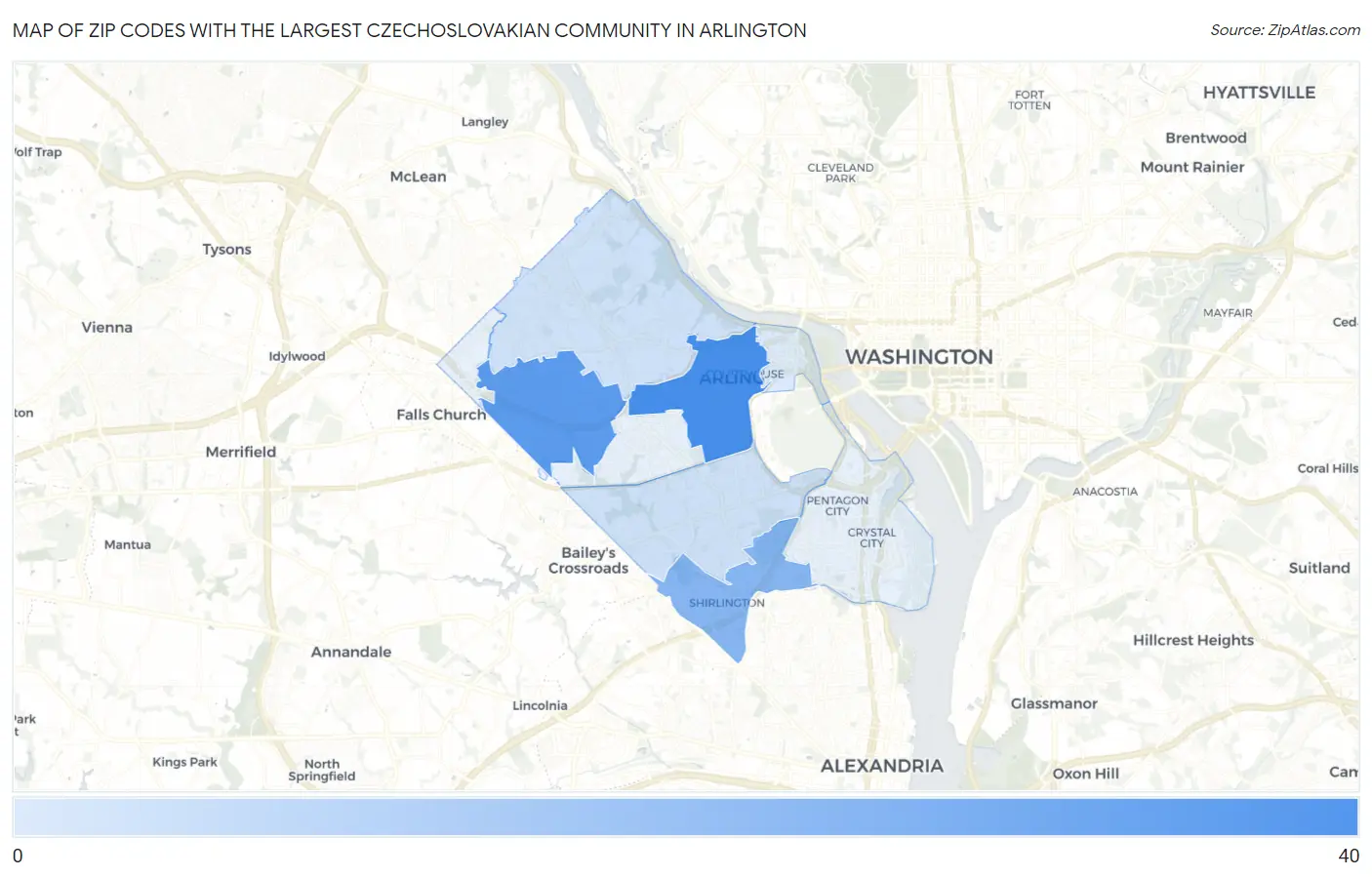 Zip Codes with the Largest Czechoslovakian Community in Arlington Map