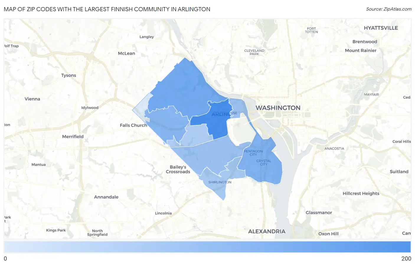 Zip Codes with the Largest Finnish Community in Arlington Map