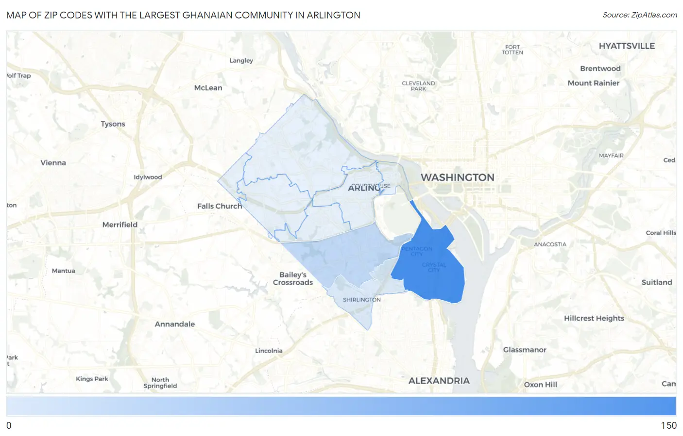 Zip Codes with the Largest Ghanaian Community in Arlington Map