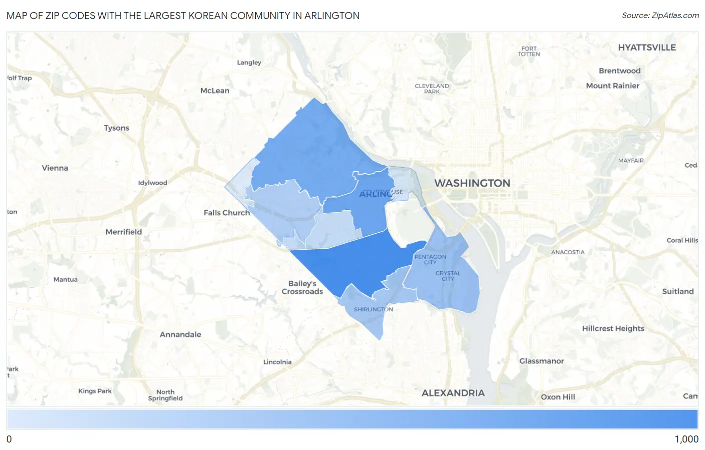 Zip Codes with the Largest Korean Community in Arlington Map