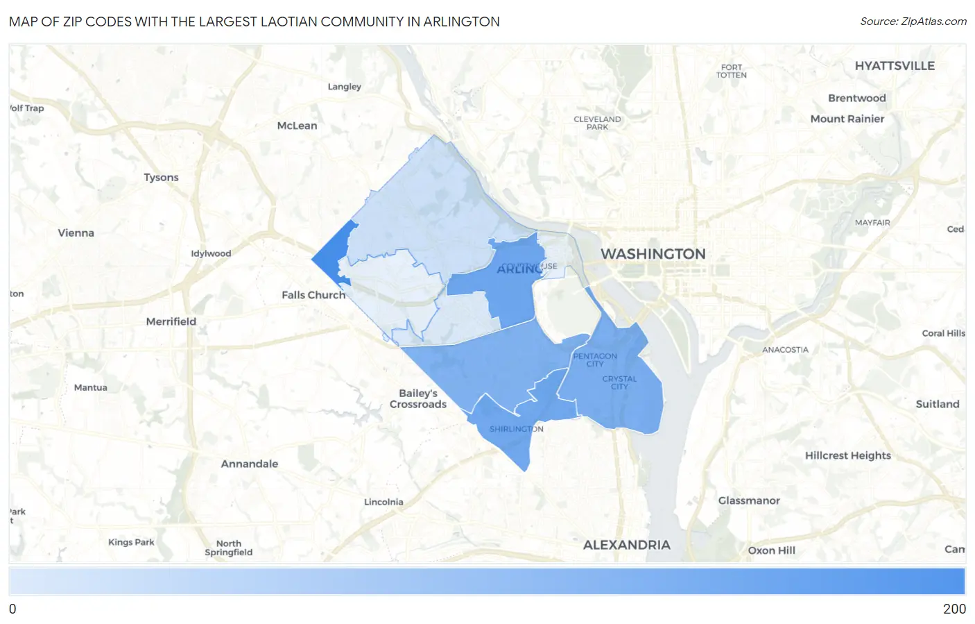 Zip Codes with the Largest Laotian Community in Arlington Map