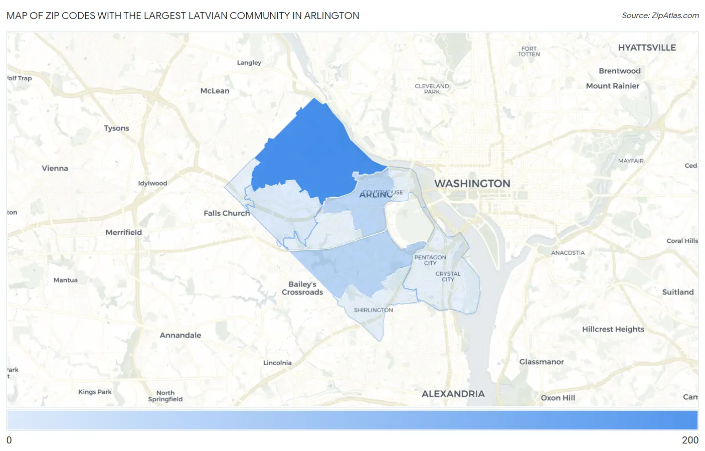 Zip Codes with the Largest Latvian Community in Arlington Map