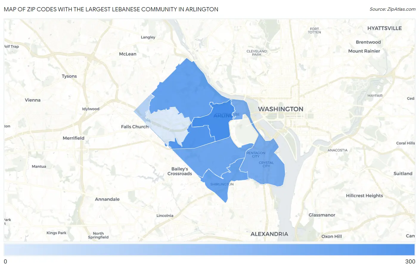 Zip Codes with the Largest Lebanese Community in Arlington Map