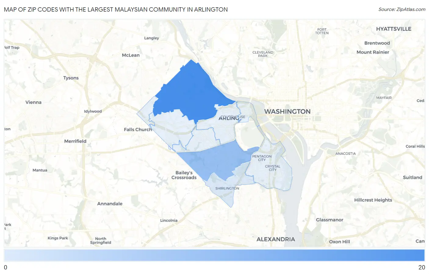 Zip Codes with the Largest Malaysian Community in Arlington Map