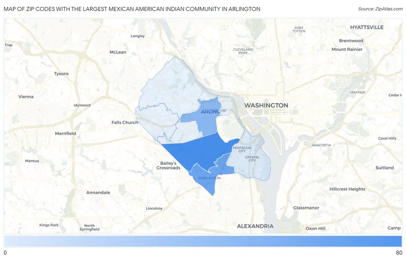 Zip Codes with the Largest Mexican American Indian Community in Arlington Map