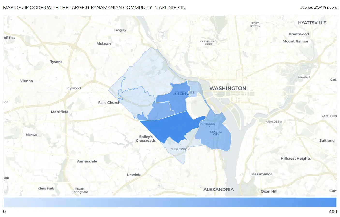 Zip Codes with the Largest Panamanian Community in Arlington Map