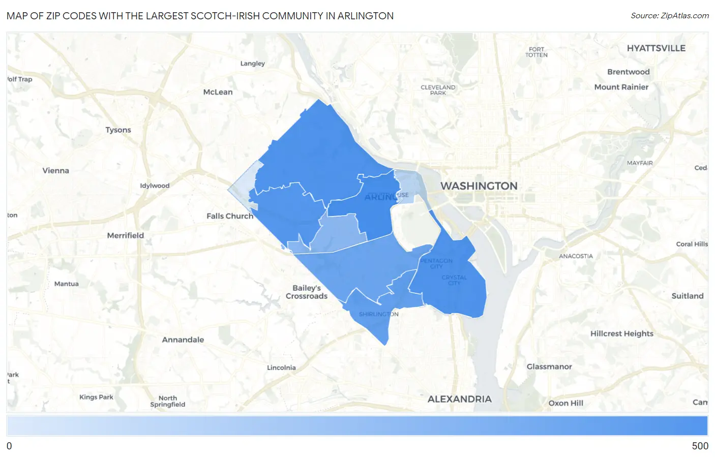 Zip Codes with the Largest Scotch-Irish Community in Arlington Map