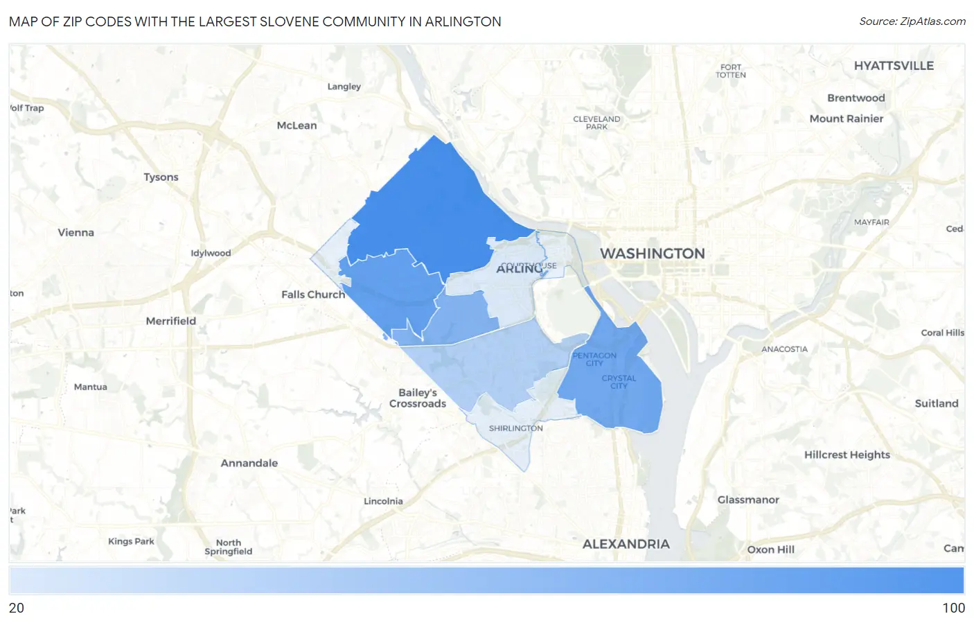 Zip Codes with the Largest Slovene Community in Arlington Map