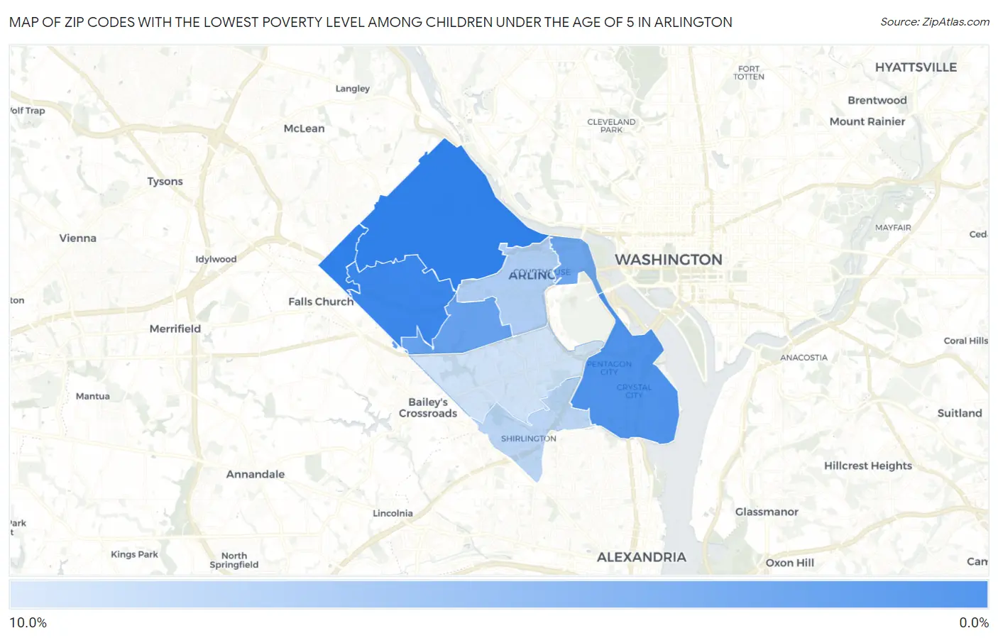 Zip Codes with the Lowest Poverty Level Among Children Under the Age of 5 in Arlington Map