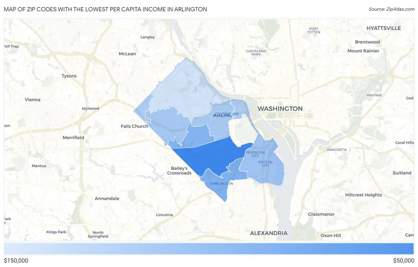 Zip Codes with the Lowest Per Capita Income in Arlington Map