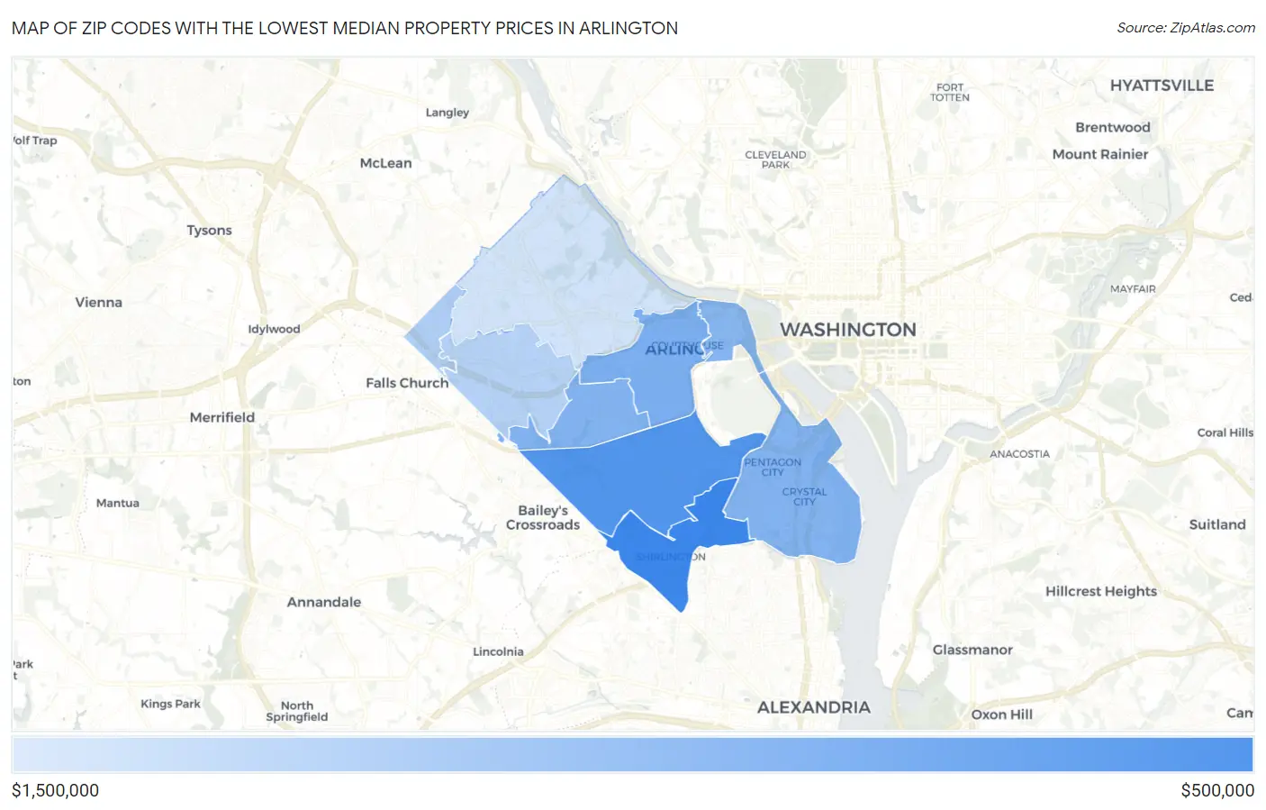 Zip Codes with the Lowest Median Property Prices in Arlington Map