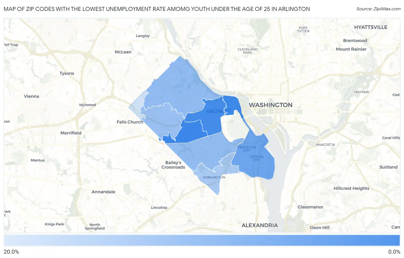 Zip Codes with the Lowest Unemployment Rate Amomg Youth Under the Age of 25 in Arlington Map