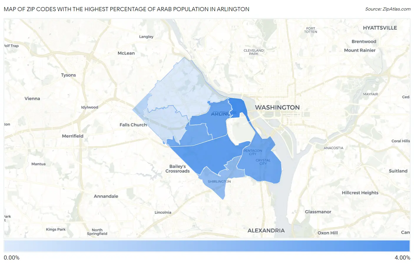 Zip Codes with the Highest Percentage of Arab Population in Arlington Map