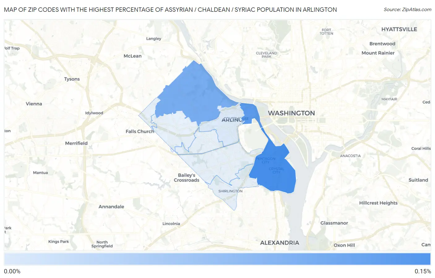 Zip Codes with the Highest Percentage of Assyrian / Chaldean / Syriac Population in Arlington Map