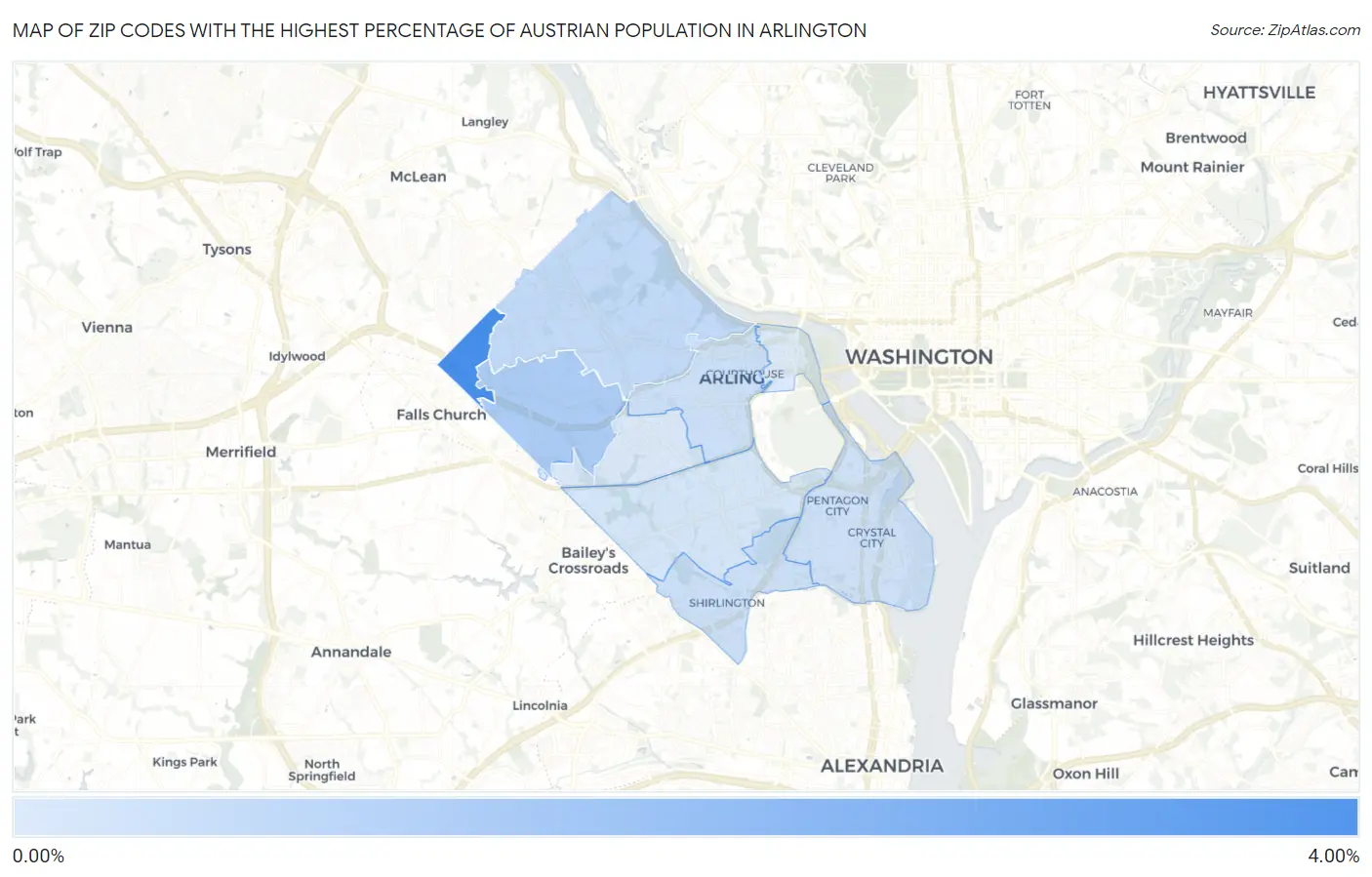 Zip Codes with the Highest Percentage of Austrian Population in Arlington Map