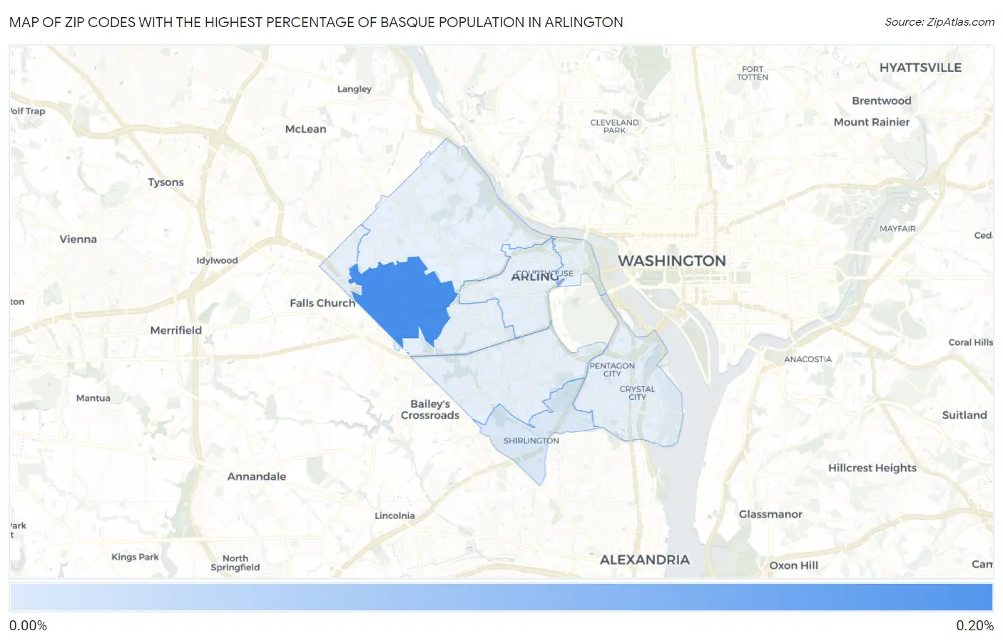Zip Codes with the Highest Percentage of Basque Population in Arlington Map