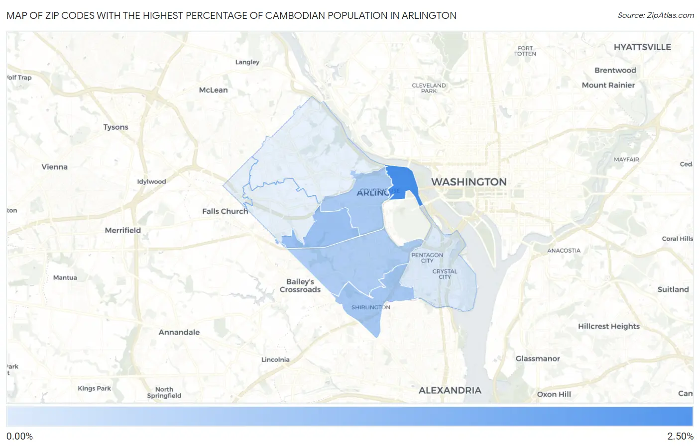 Zip Codes with the Highest Percentage of Cambodian Population in Arlington Map