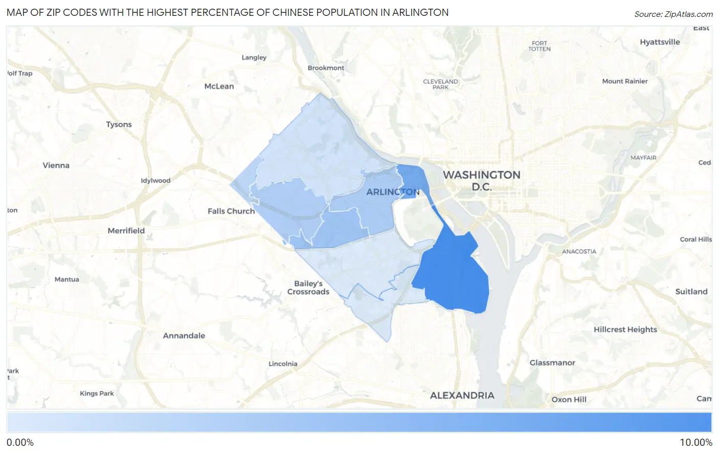 Zip Codes with the Highest Percentage of Chinese Population in Arlington Map