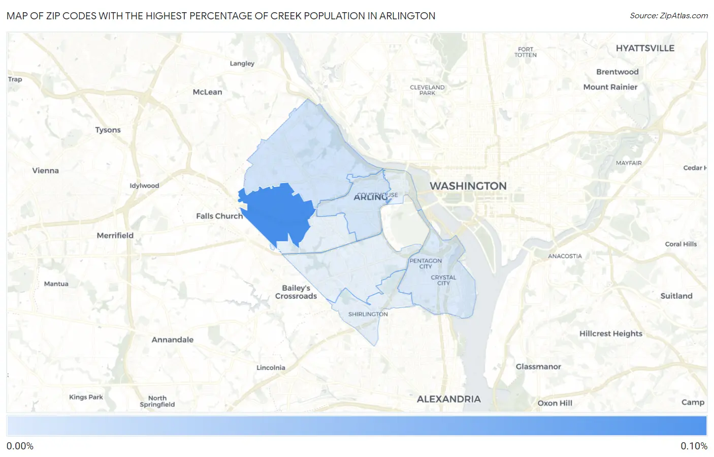Zip Codes with the Highest Percentage of Creek Population in Arlington Map