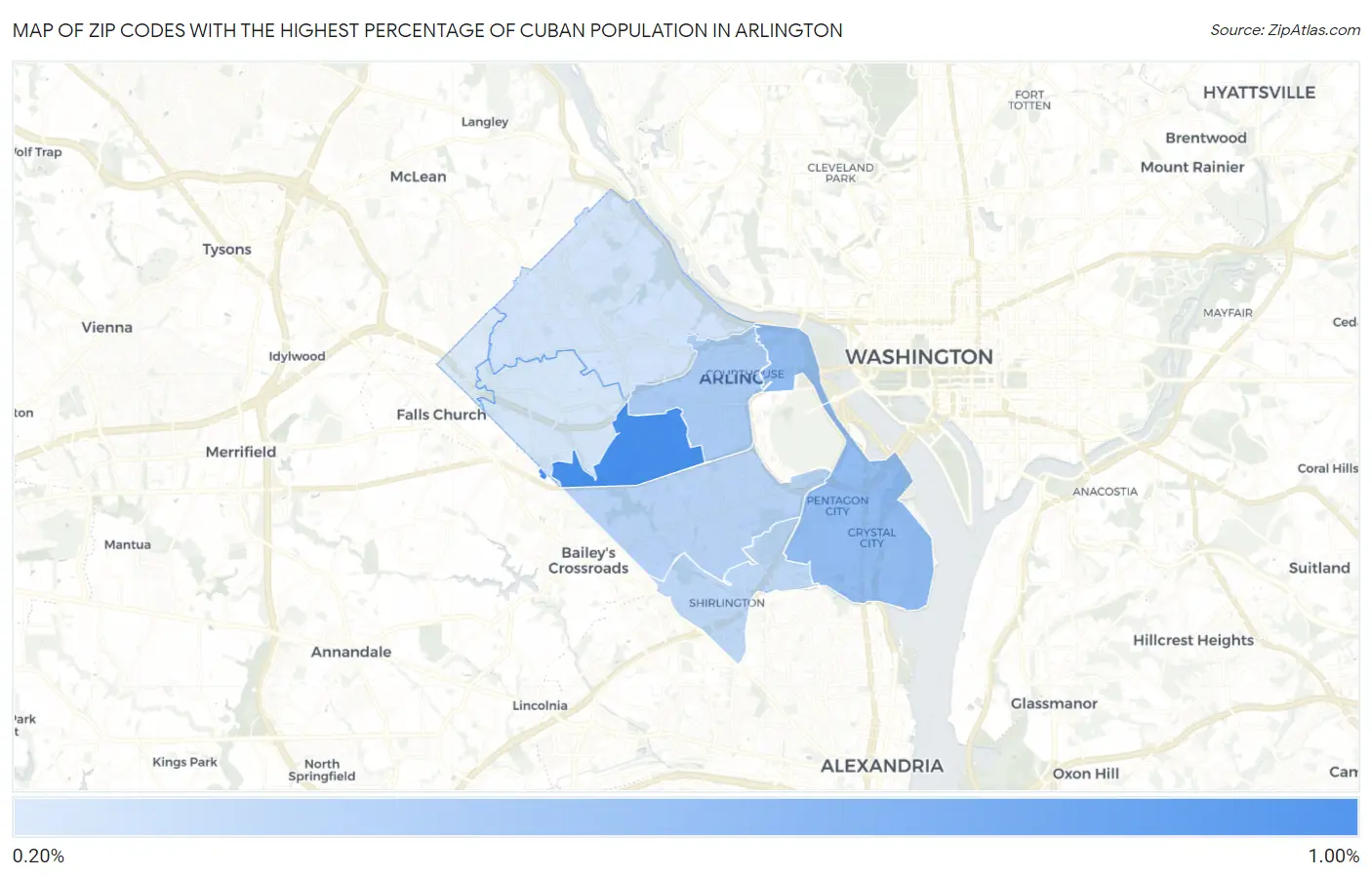 Zip Codes with the Highest Percentage of Cuban Population in Arlington Map