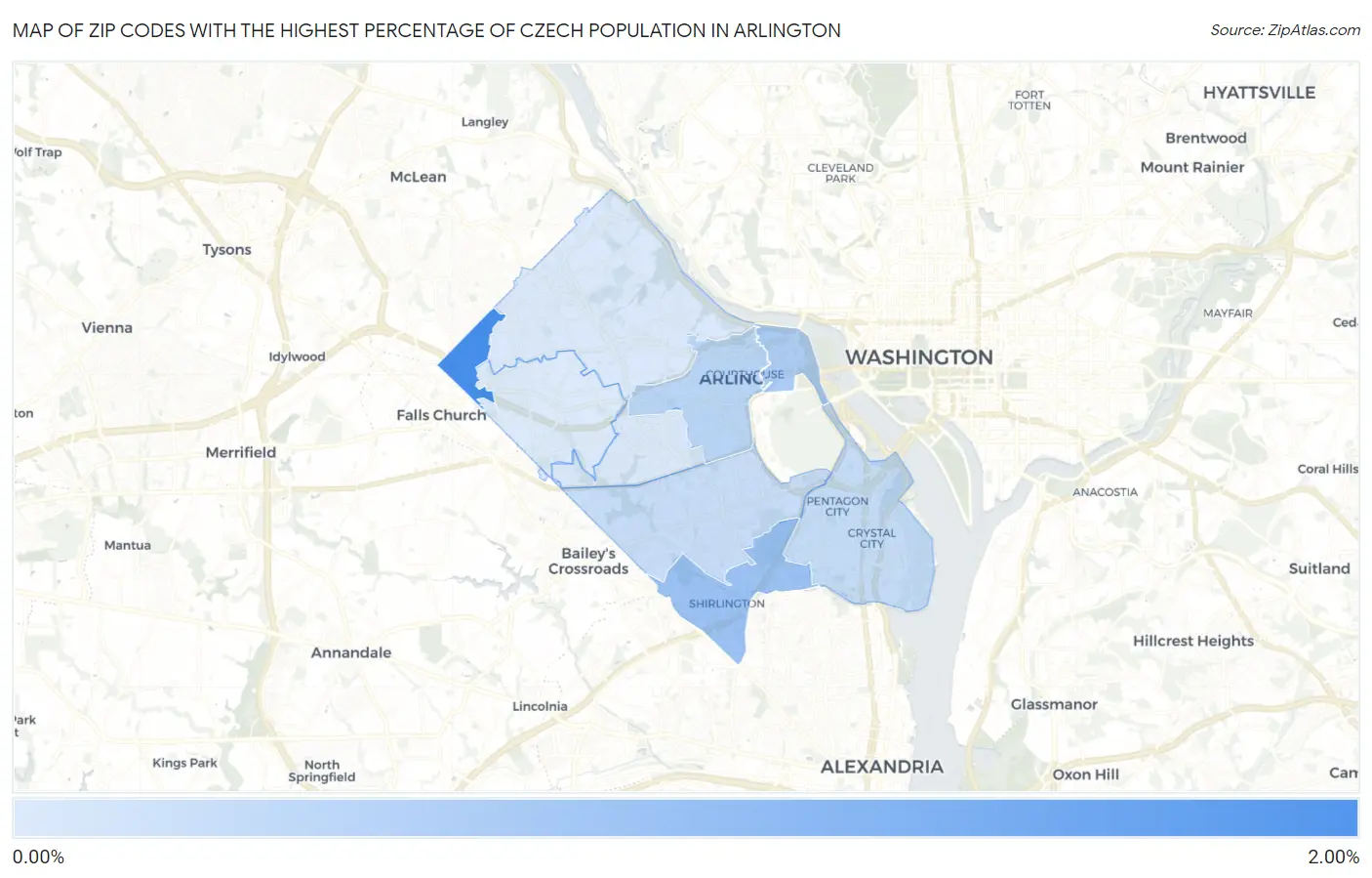 Zip Codes with the Highest Percentage of Czech Population in Arlington Map
