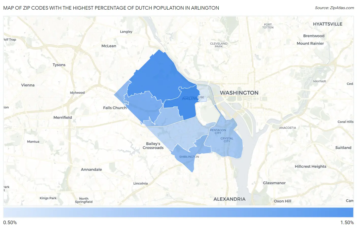 Zip Codes with the Highest Percentage of Dutch Population in Arlington Map