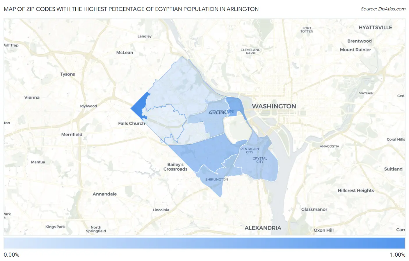 Zip Codes with the Highest Percentage of Egyptian Population in Arlington Map