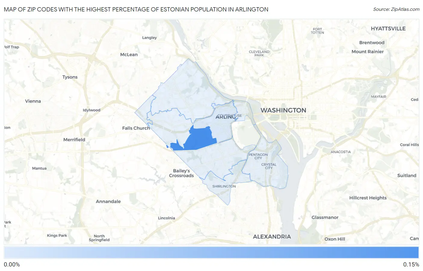 Zip Codes with the Highest Percentage of Estonian Population in Arlington Map