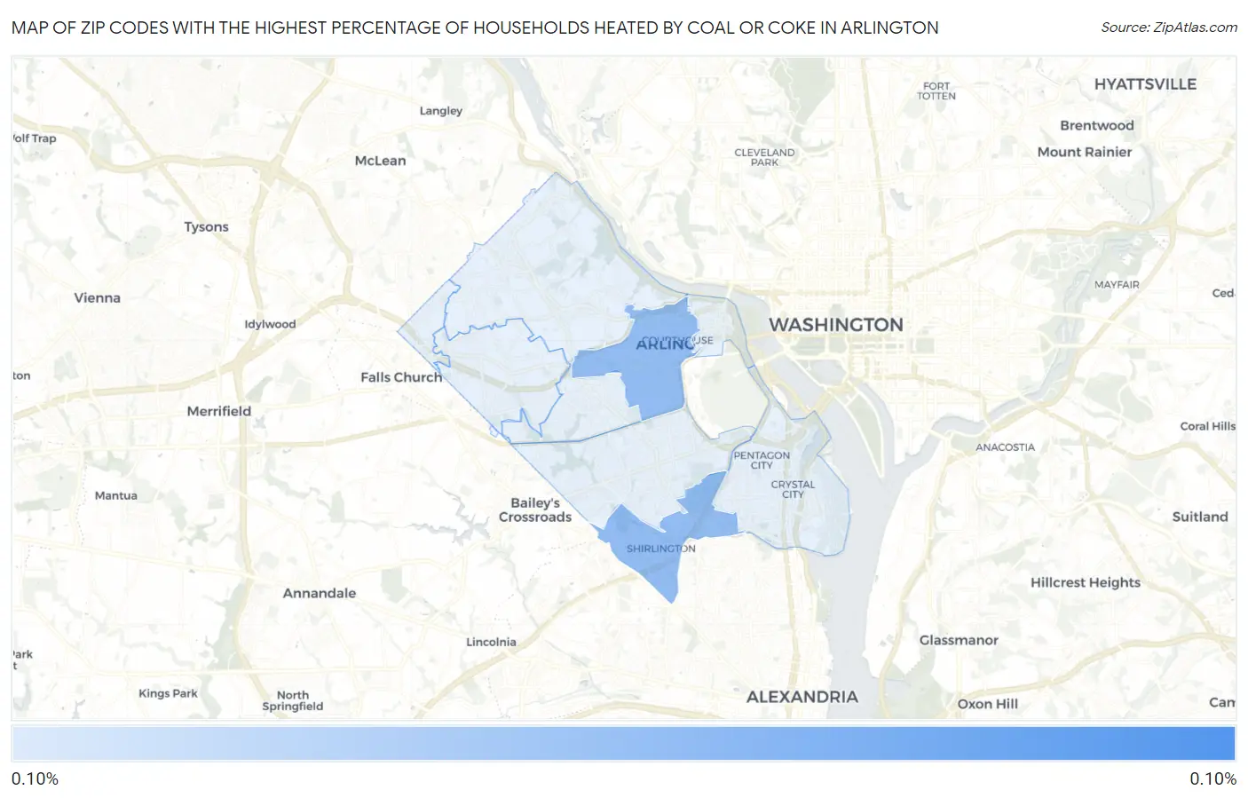 Zip Codes with the Highest Percentage of Households Heated by Coal or Coke in Arlington Map