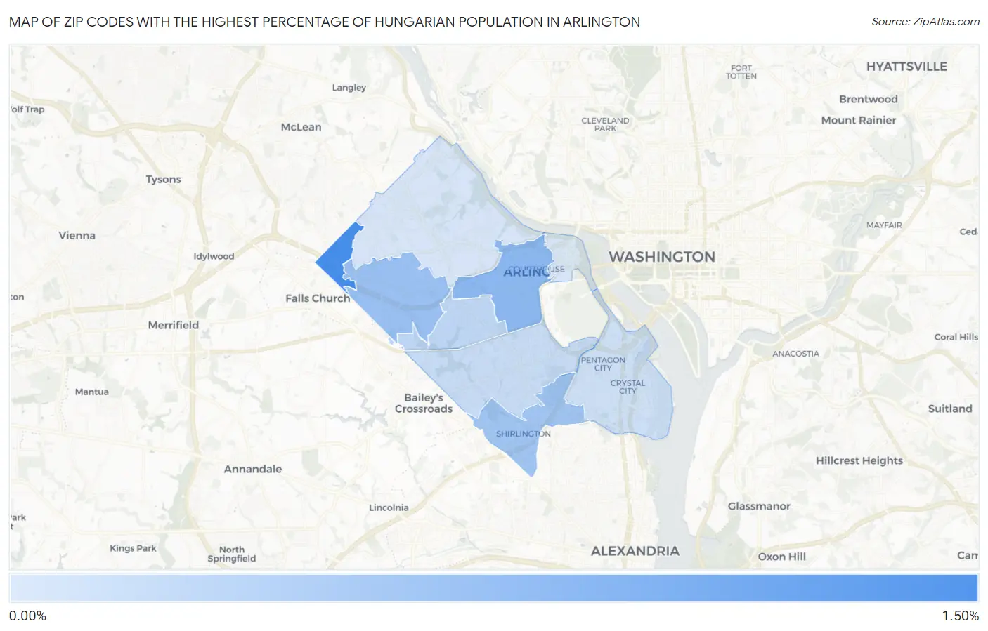 Zip Codes with the Highest Percentage of Hungarian Population in Arlington Map