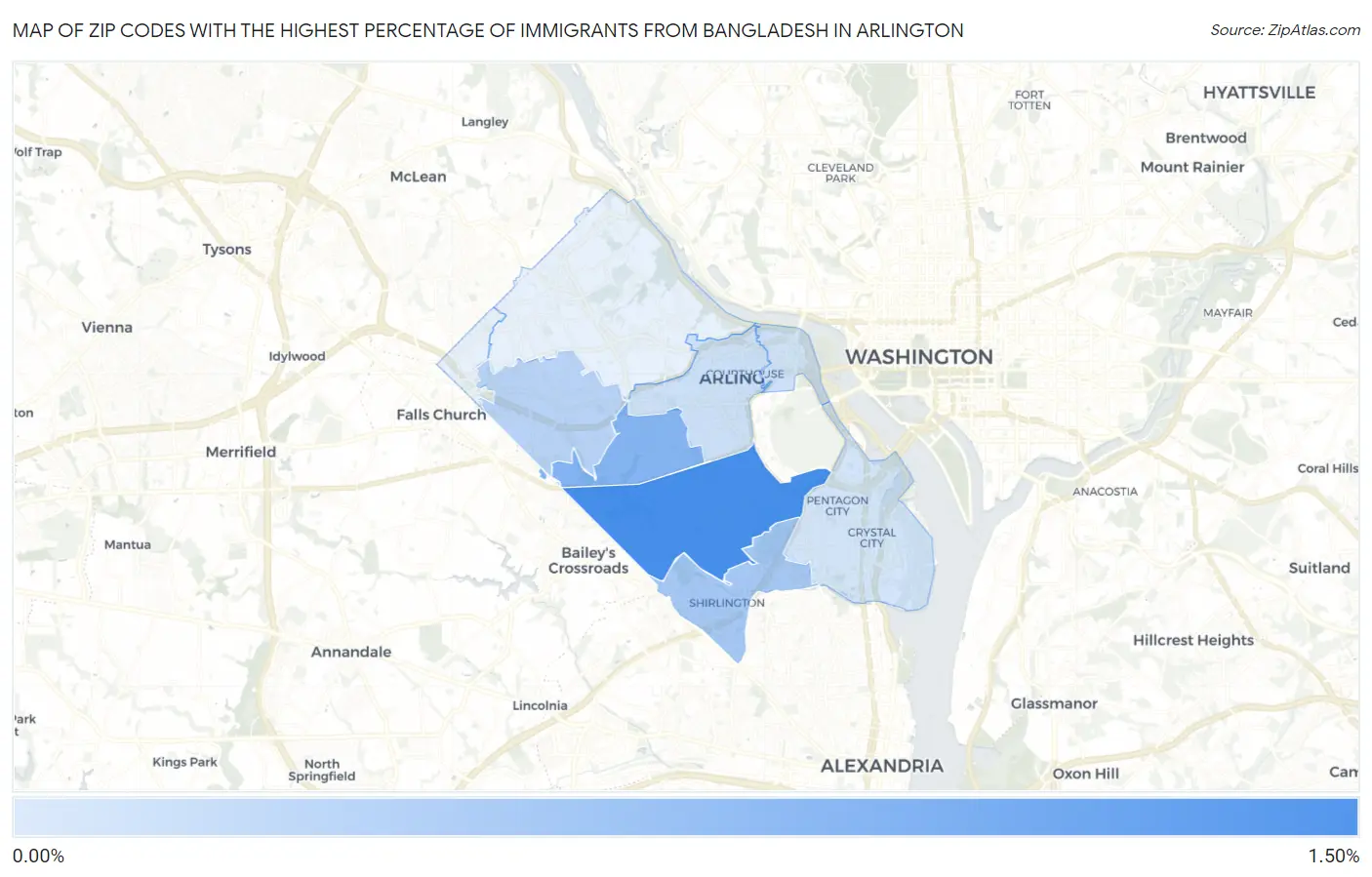 Zip Codes with the Highest Percentage of Immigrants from Bangladesh in Arlington Map