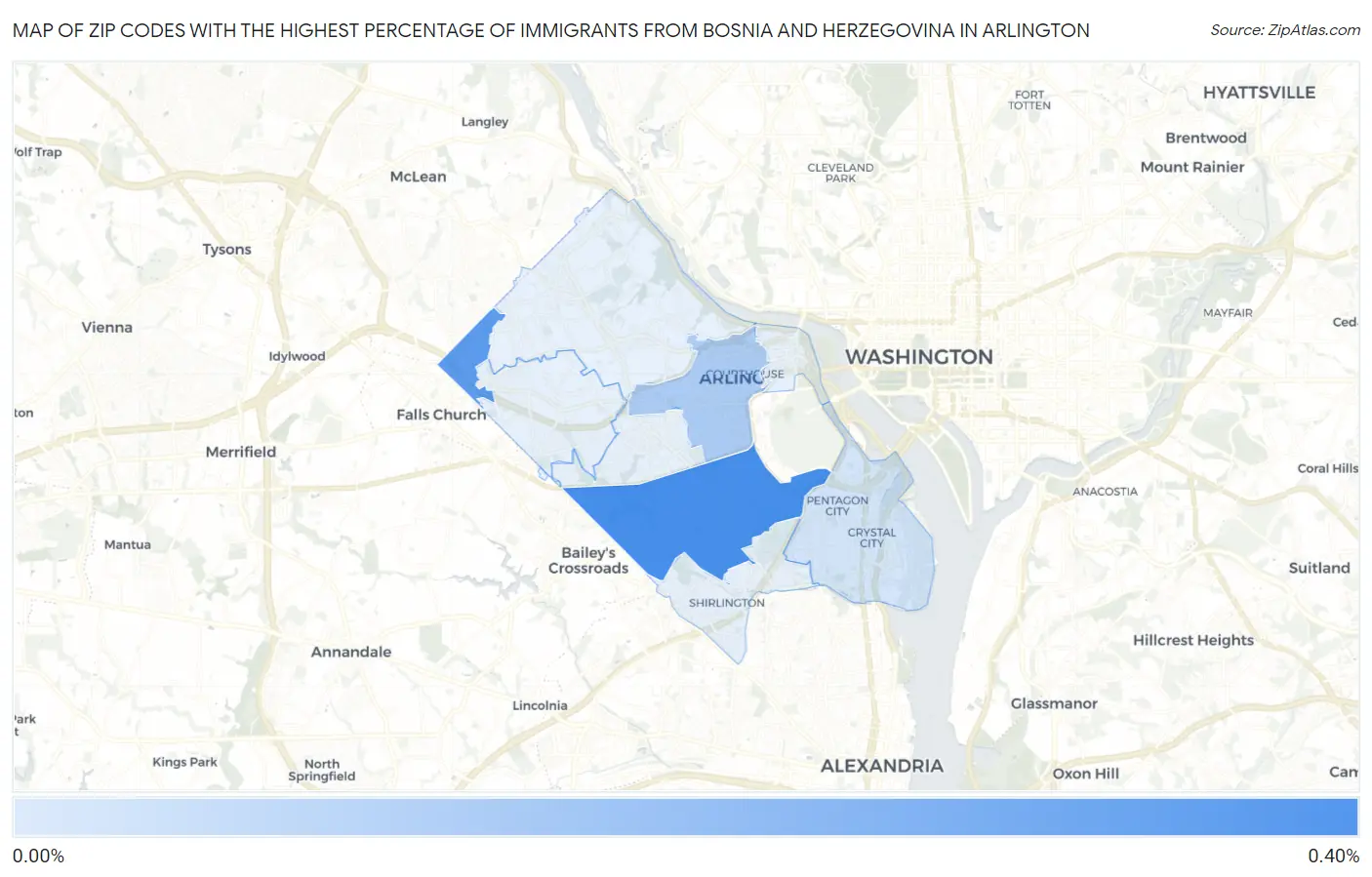 Zip Codes with the Highest Percentage of Immigrants from Bosnia and Herzegovina in Arlington Map