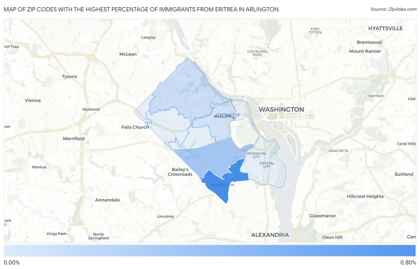 Zip Codes with the Highest Percentage of Immigrants from Eritrea in Arlington Map