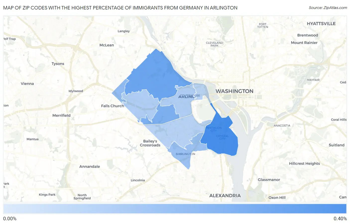 Zip Codes with the Highest Percentage of Immigrants from Germany in Arlington Map