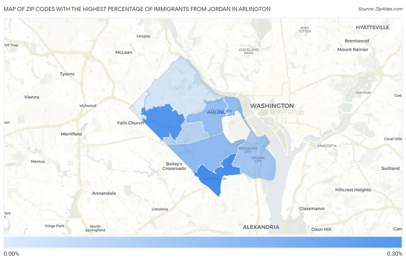 Zip Codes with the Highest Percentage of Immigrants from Jordan in Arlington Map