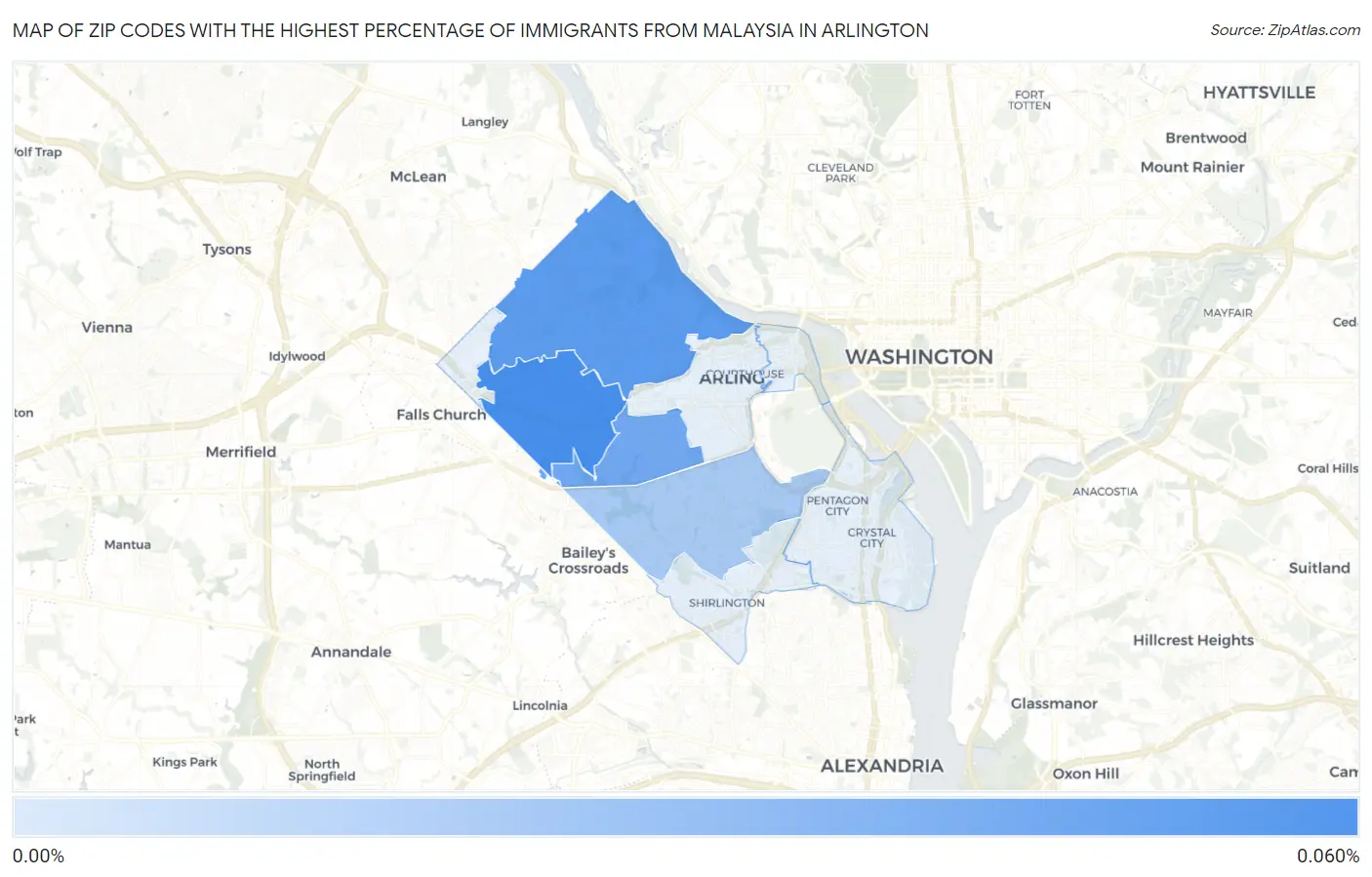 Zip Codes with the Highest Percentage of Immigrants from Malaysia in Arlington Map