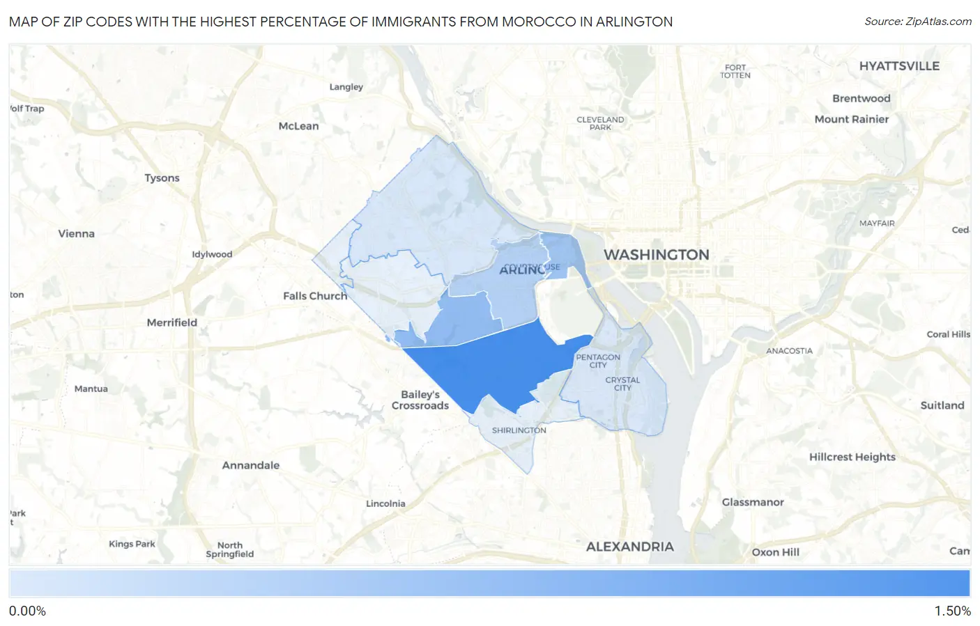 Zip Codes with the Highest Percentage of Immigrants from Morocco in Arlington Map